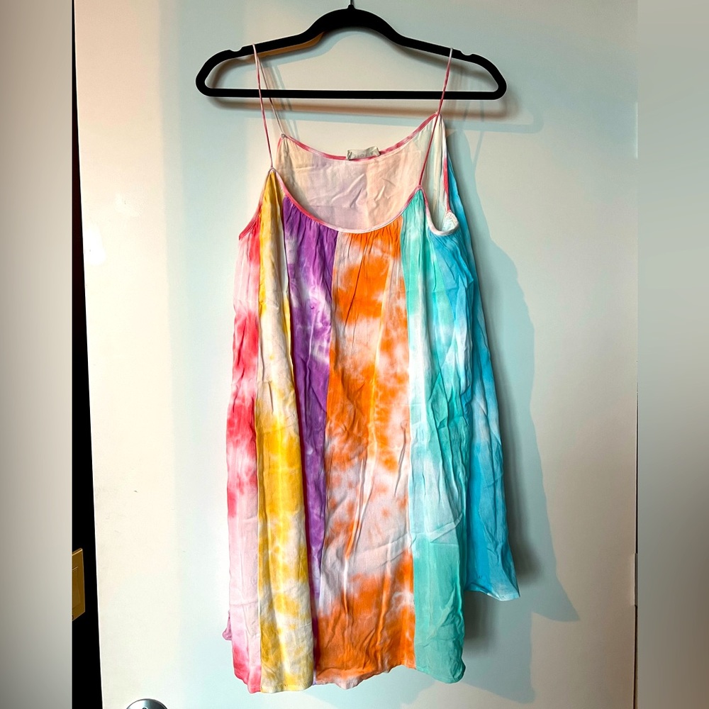 Rainbow belted mini dress